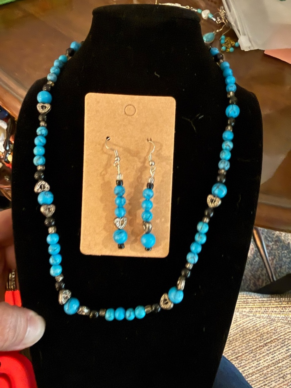 Handmade Turquoise Bead Necklace & Earring Set - Elegant Blue Jewelry